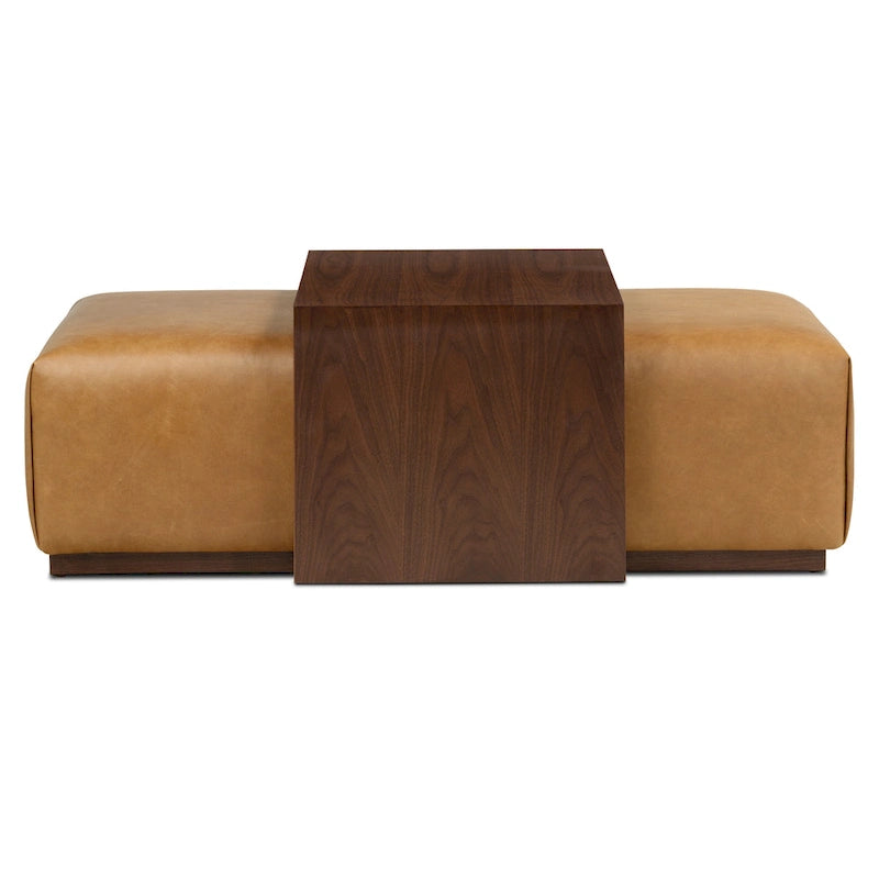 Ottoman with Adjustable Walnut Table - Full Grain Genuine Leather