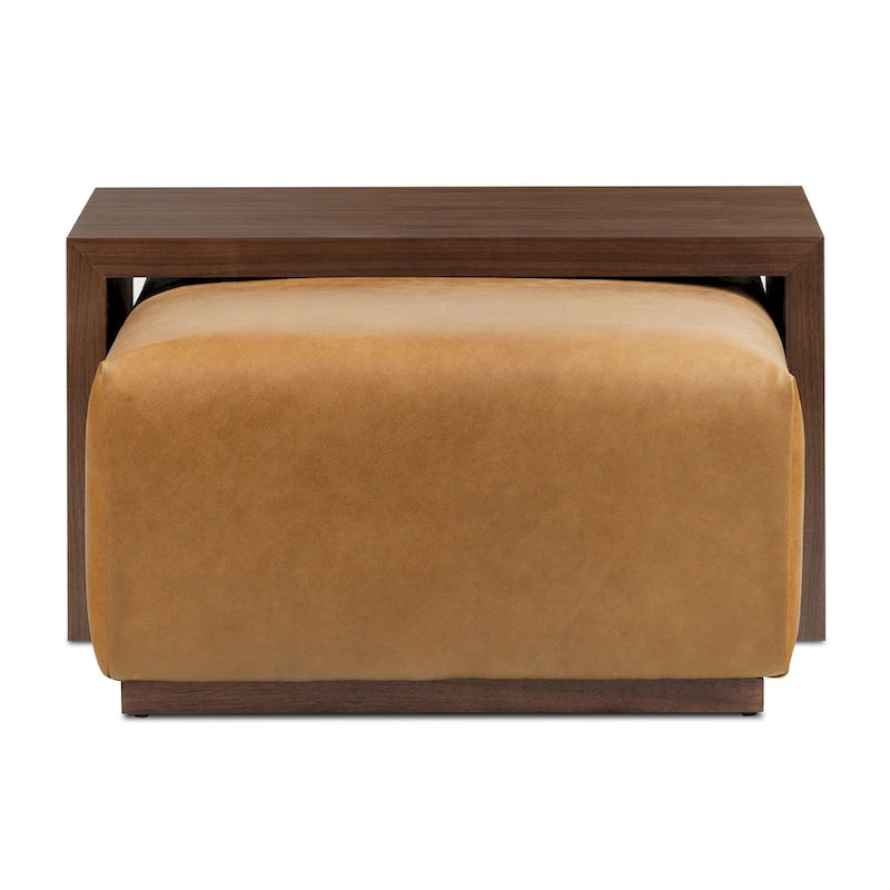 Ottoman with Adjustable Walnut Table - Full Grain Genuine Leather