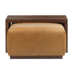 Ottoman with Adjustable Walnut Table - Full Grain Genuine Leather