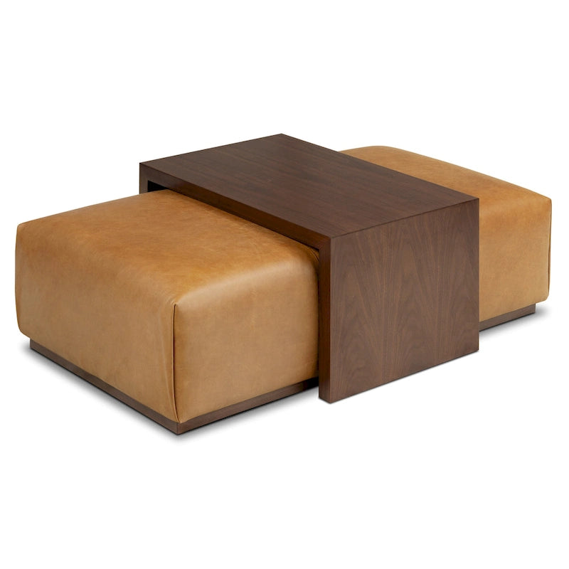 Ottoman with Adjustable Walnut Table - Full Grain Genuine Leather
