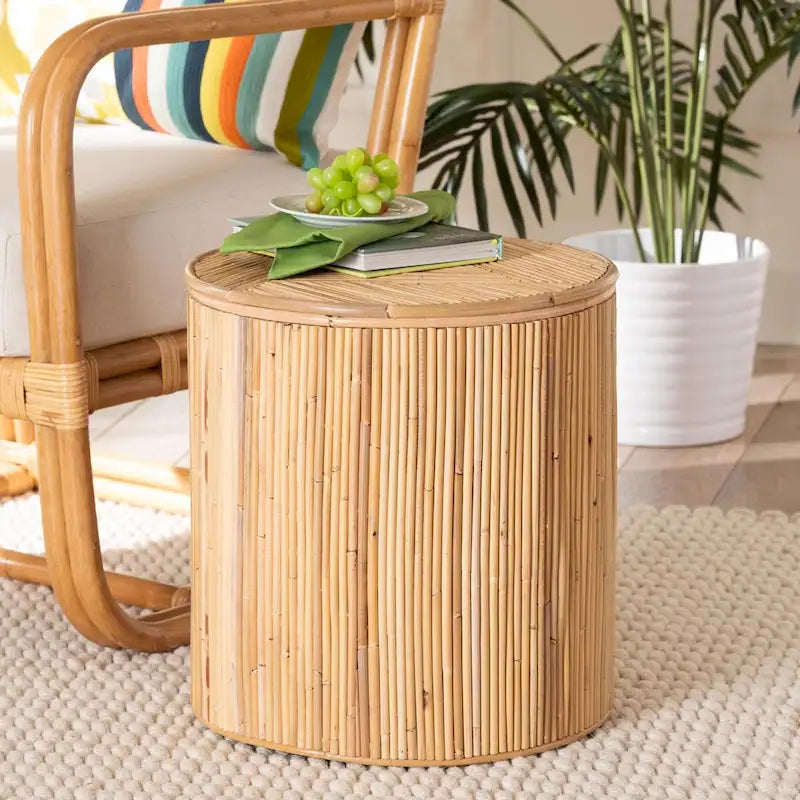 Modern Bohemian Natural Rattan End Table
