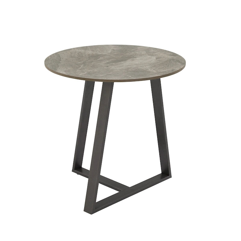 Glossy Sintered Stone with Grey Metal Base End Table