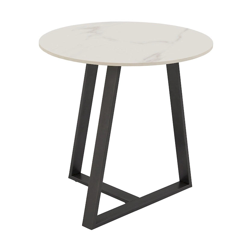 Glossy Sintered Stone with Grey Metal Base End Table