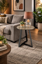 Glossy Sintered Stone with Grey Metal Base End Table