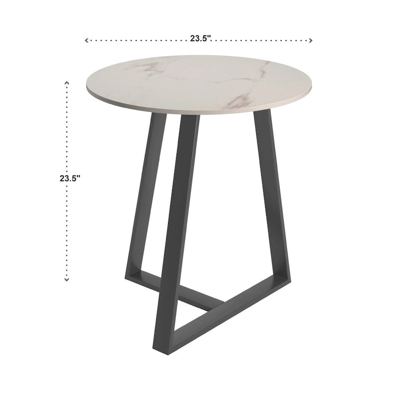 Glossy Sintered Stone with Grey Metal Base End Table
