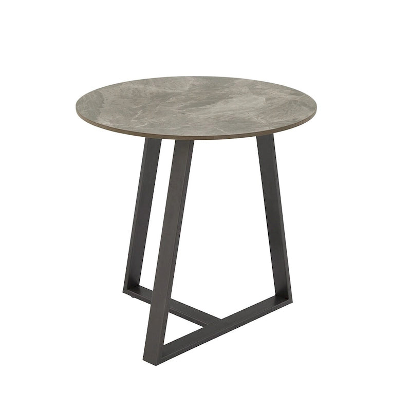 Glossy Sintered Stone with Grey Metal Base End Table