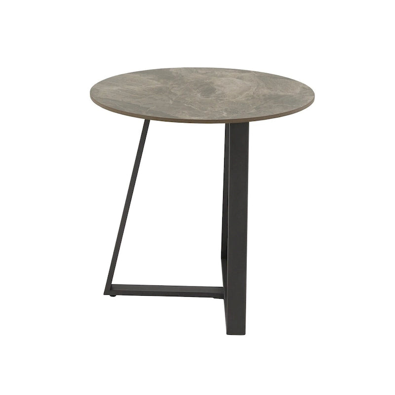 Glossy Sintered Stone with Grey Metal Base End Table