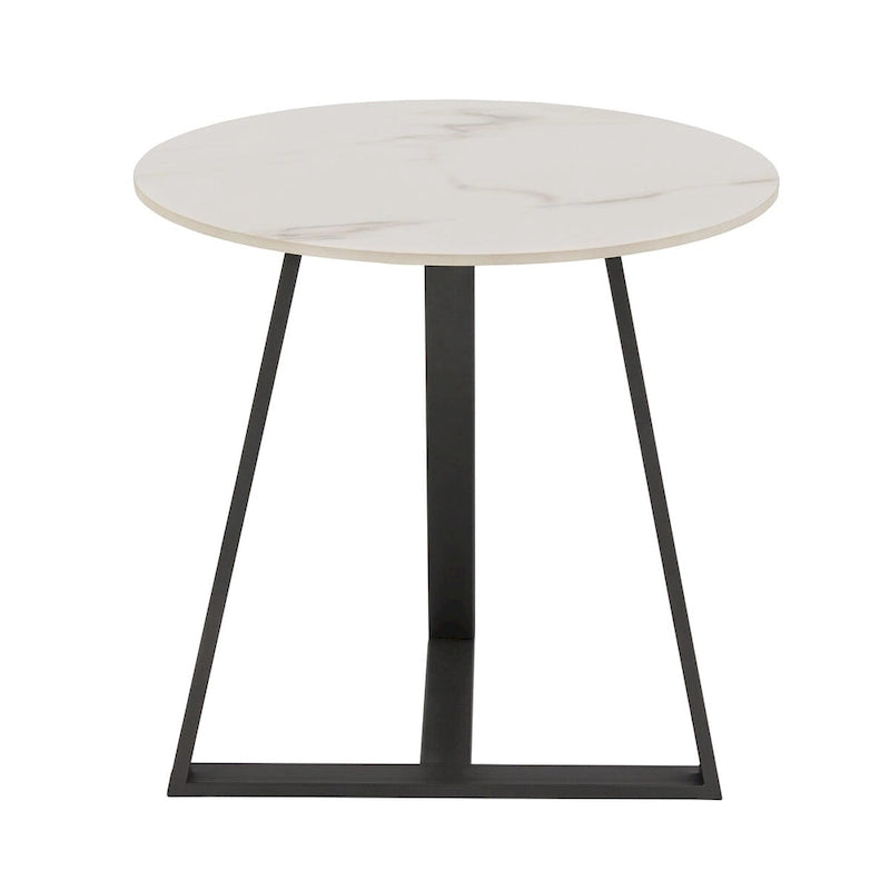 Glossy Sintered Stone with Grey Metal Base End Table