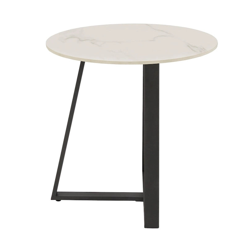 Glossy Sintered Stone with Grey Metal Base End Table