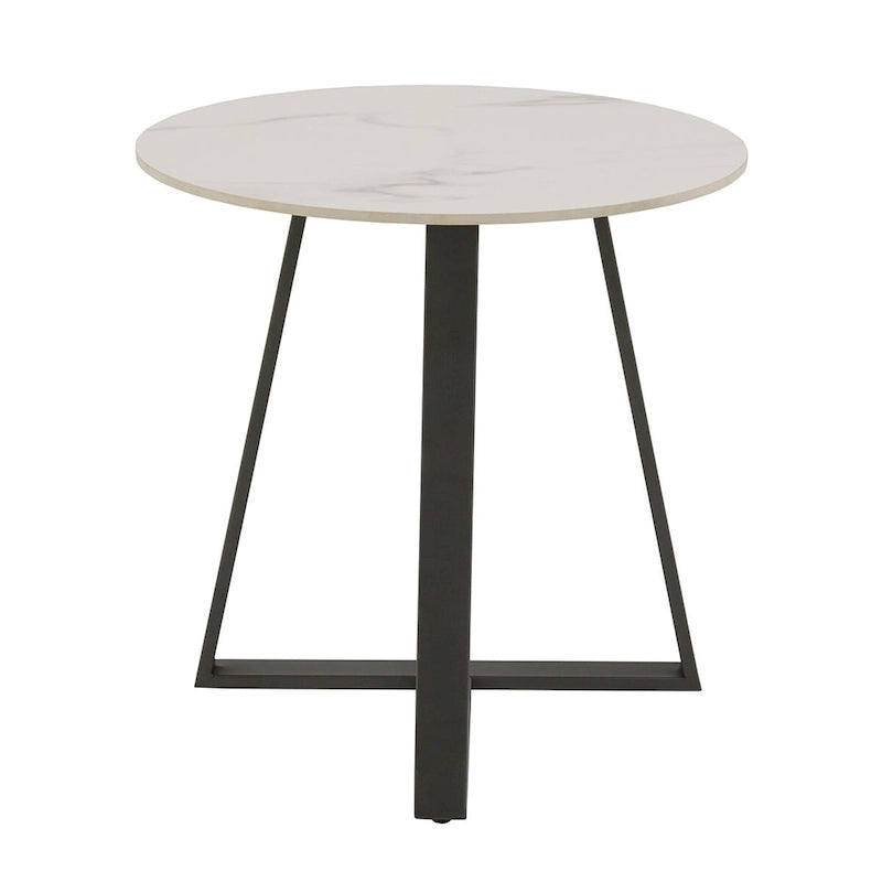 Glossy Sintered Stone with Grey Metal Base End Table