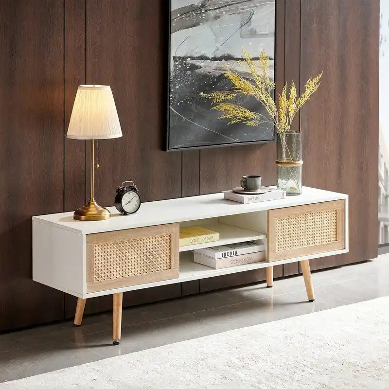 55.12 Rattan TV cabinet, double sliding doors