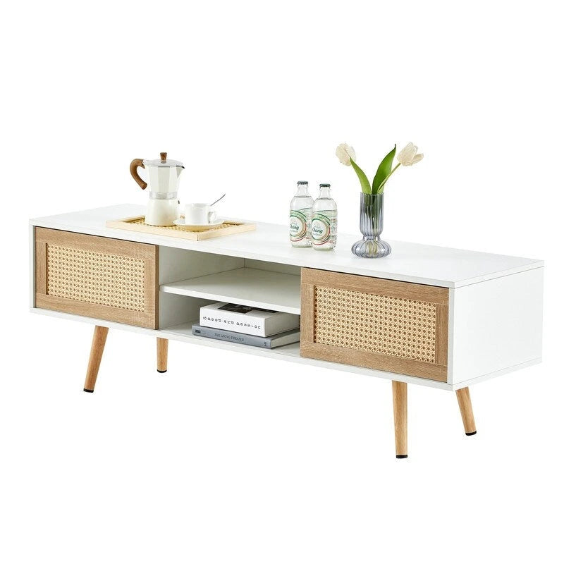 55.12 Rattan TV cabinet, double sliding doors