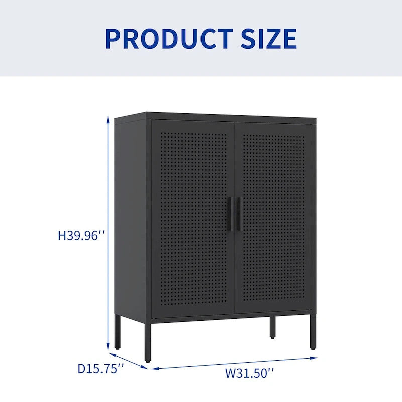 Metal Storage Cabinet with 2 Doors and 2 Adjustable Shelves, Steel Lockable Garage Storage Cabinet, Metal File Cabinet