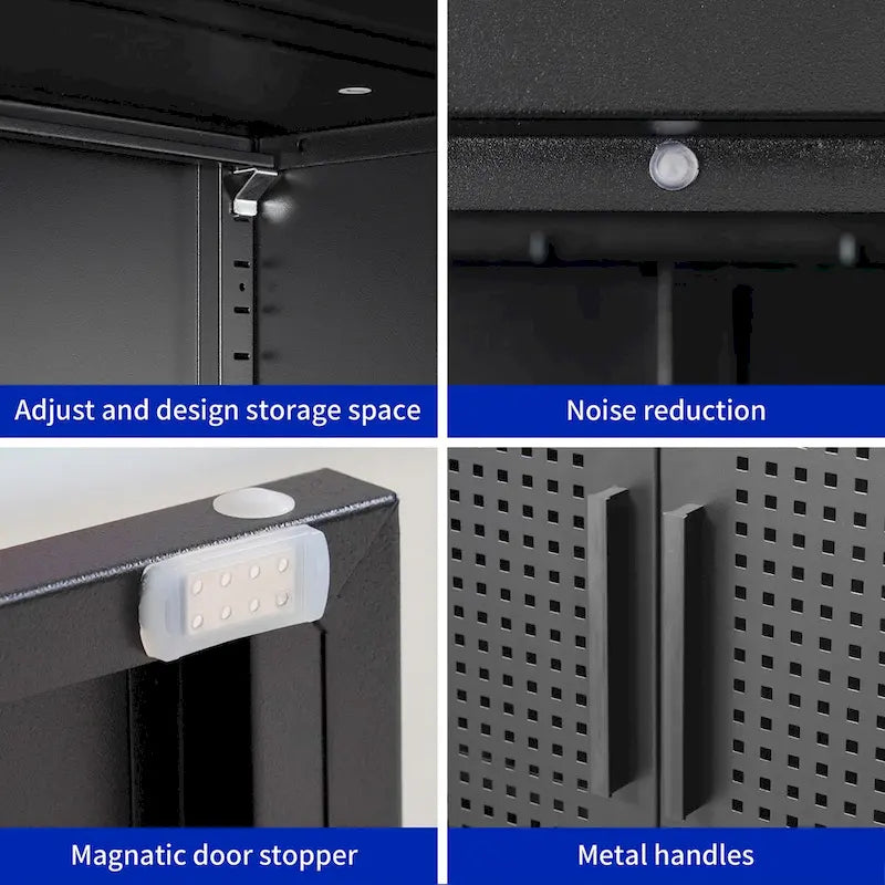 Metal Storage Cabinet with 2 Doors and 2 Adjustable Shelves, Steel Lockable Garage Storage Cabinet, Metal File Cabinet