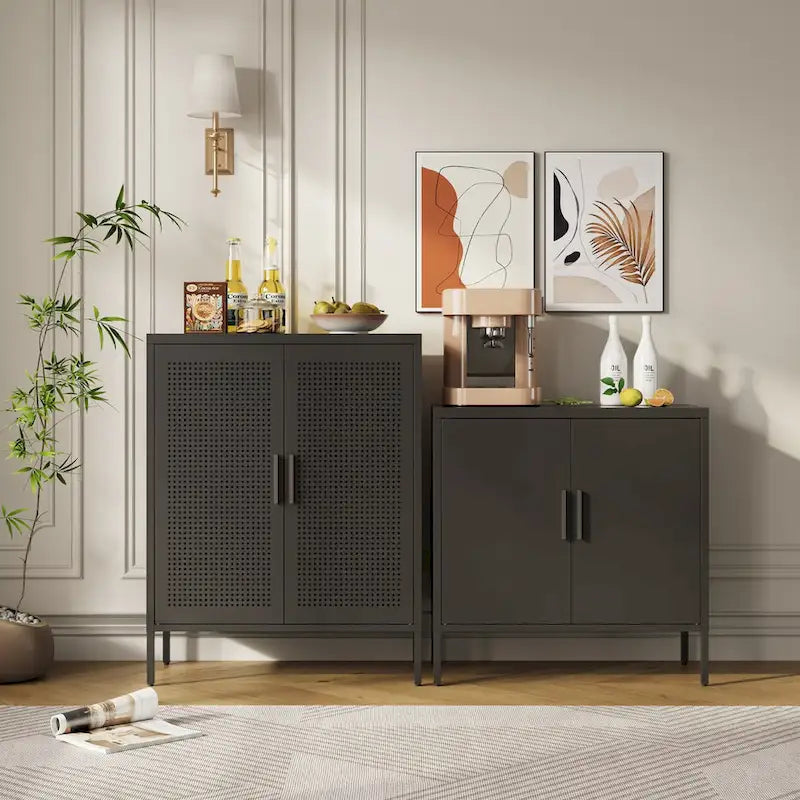 Metal Storage Cabinet with 2 Doors and 2 Adjustable Shelves, Steel Lockable Garage Storage Cabinet, Metal File Cabinet