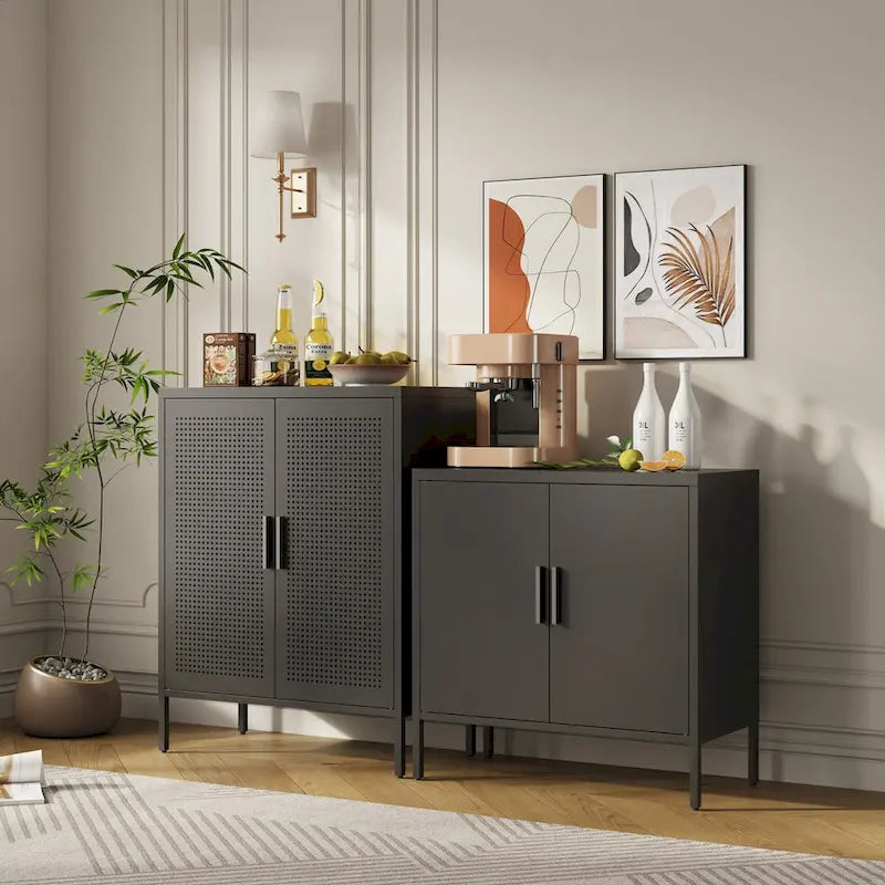Metal Storage Cabinet with 2 Doors and 2 Adjustable Shelves, Steel Lockable Garage Storage Cabinet, Metal File Cabinet