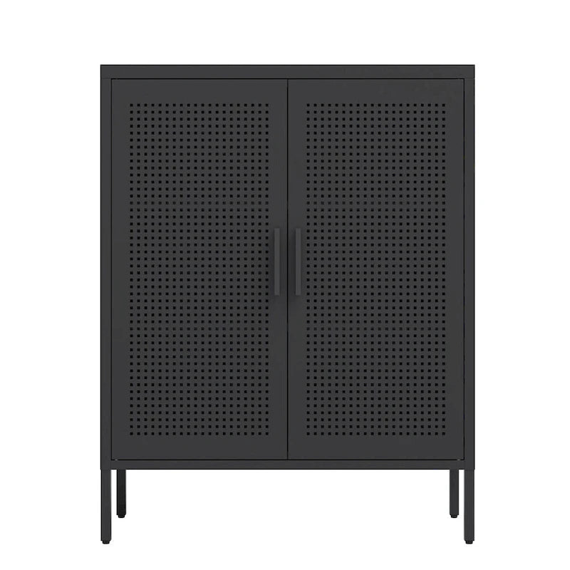 Metal Storage Cabinet with 2 Doors and 2 Adjustable Shelves, Steel Lockable Garage Storage Cabinet, Metal File Cabinet