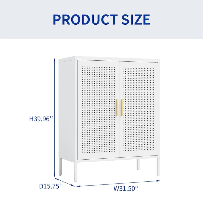 Metal Storage Cabinet with 2 Doors and 2 Adjustable Shelves, Steel Lockable Garage Storage Cabinet, Metal File Cabinet