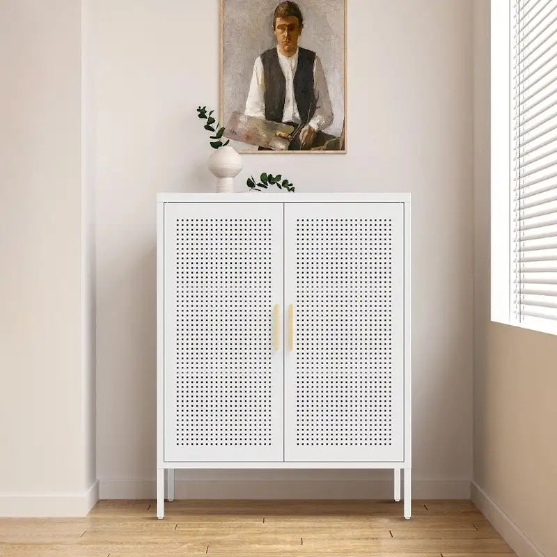 Metal Storage Cabinet with 2 Doors and 2 Adjustable Shelves, Steel Lockable Garage Storage Cabinet, Metal File Cabinet