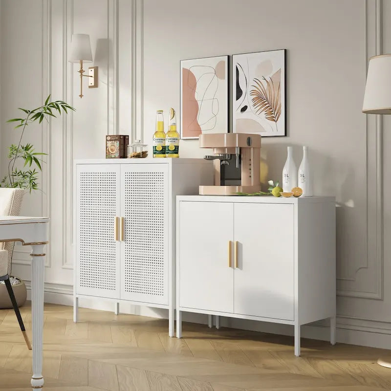 Metal Storage Cabinet with 2 Doors and 2 Adjustable Shelves, Steel Lockable Garage Storage Cabinet, Metal File Cabinet