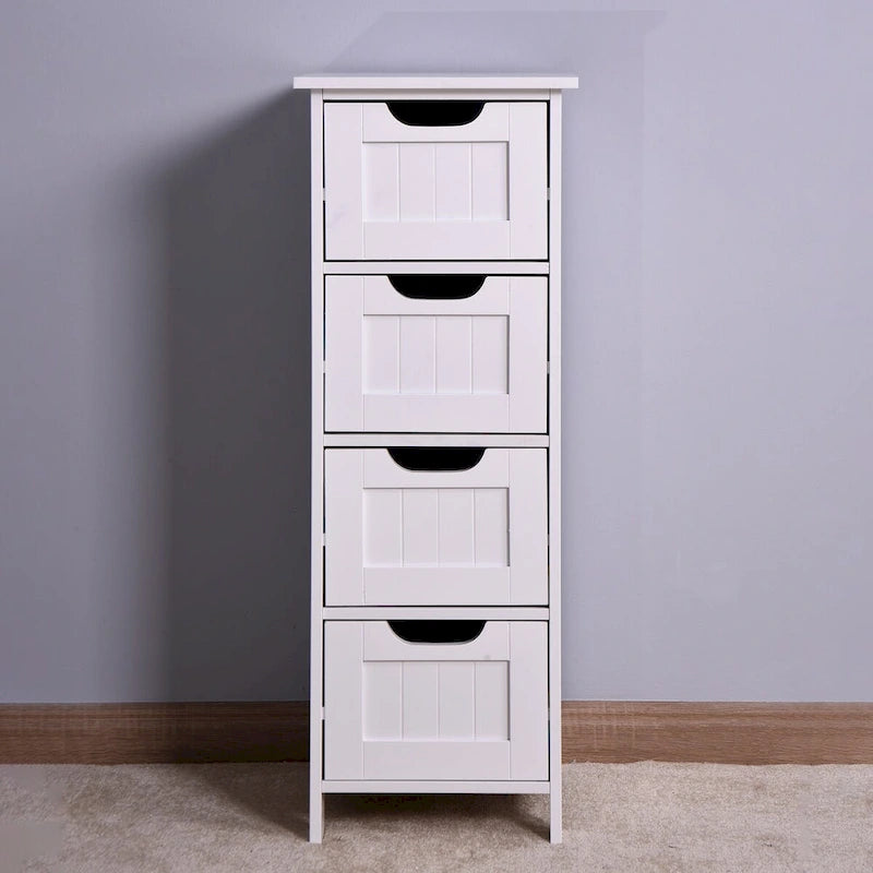 White Bathroom Storage Cabinet, Freestanding Cabinet with Drawers
